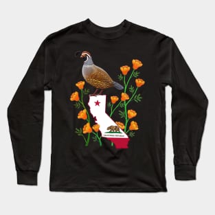 California quail state bird Californian poppy flowers Long Sleeve T-Shirt